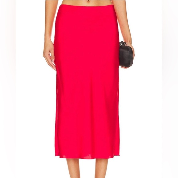 krisa Revolve Brand Coral Red Chiffon Midi Skirt Size Small - Picture 3 of 9